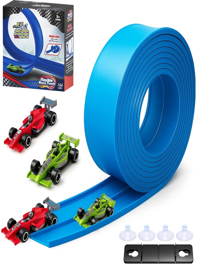 JUGGPENG 13 Ft Flexible Race Car Track, Portable Dual Sided Racetrack with 2 Car & Suction Cups, Compatible with 1/64 Diecast Cars, Classic Long Rolls Up Race Track for Boys Girls - Image 1